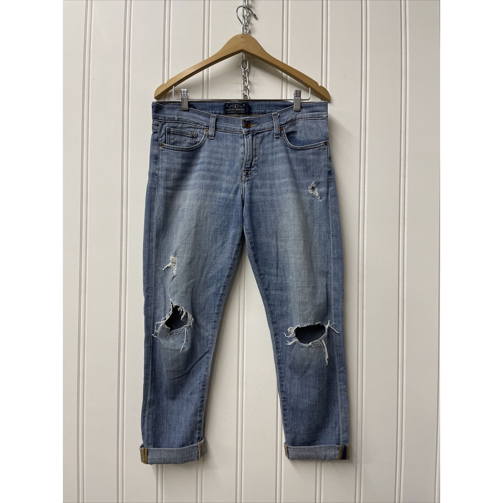 Lucky Brand Womens 28 Sienna Slim Boyfriend Jeans Distressed Medium Wash Denim